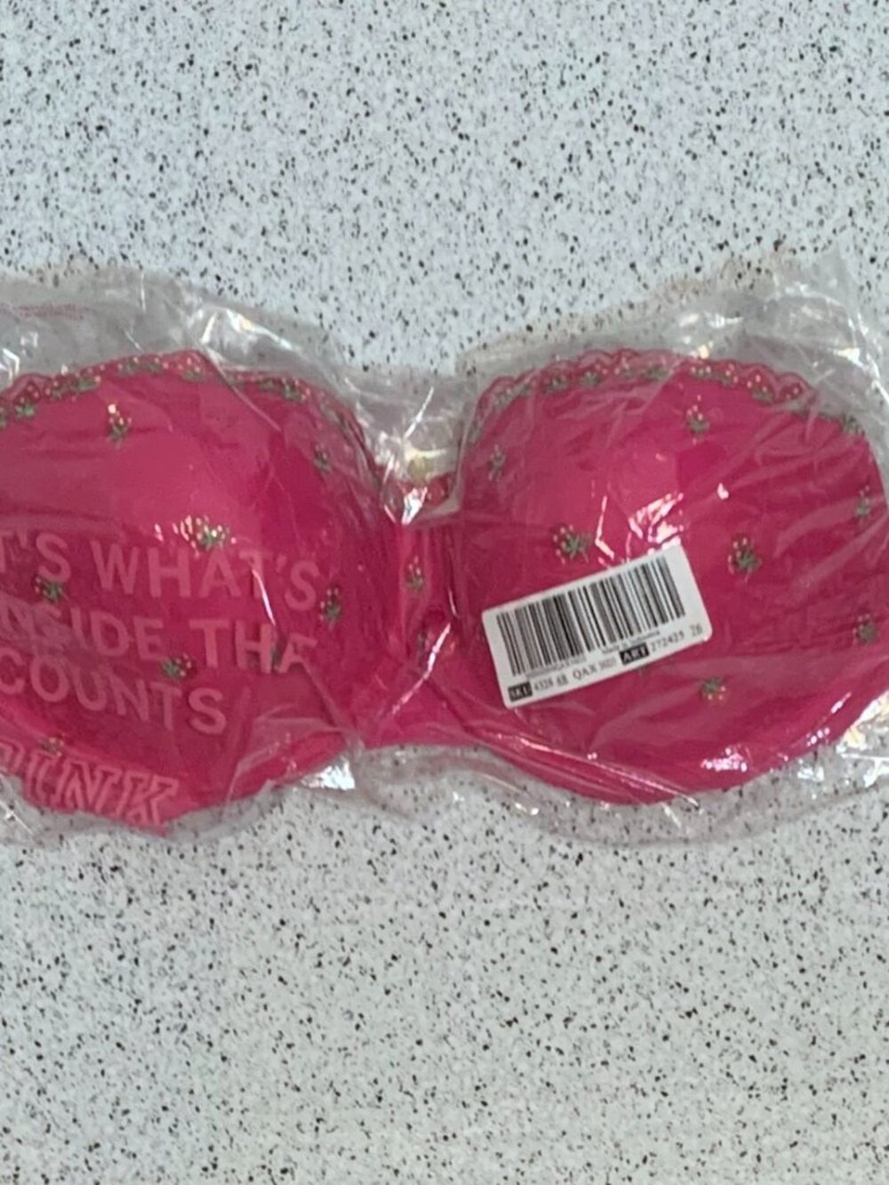 Victoria's Secret PINK Wink Push-Up Balconette Bra 36DDD Strawberry Embroidery